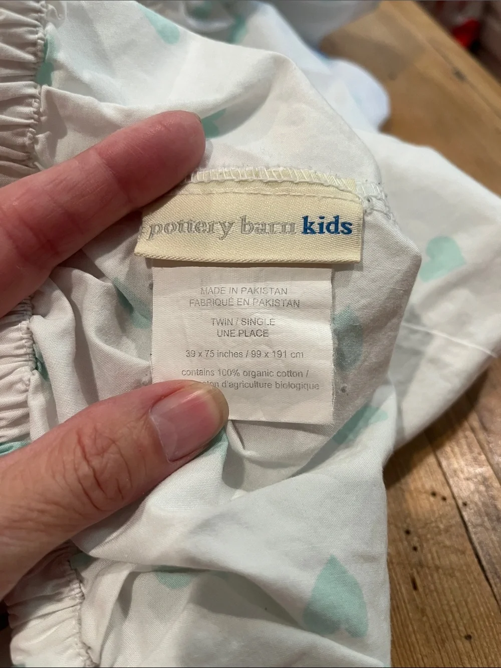 Set/3 POTTERY BARN KIDS *Twin* Heart Print Sheets Fitted Flat Pillowcase Organic